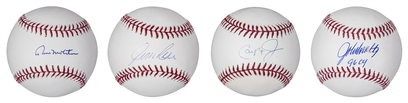 Lot of (4) Hall of Famers Single Signed Baseballs: Paul Molitor, Jim Rice, Cal Ripken Jr & John Smoltz (PSA/DNA, JSA, Steiner & MLB Authenticated)
